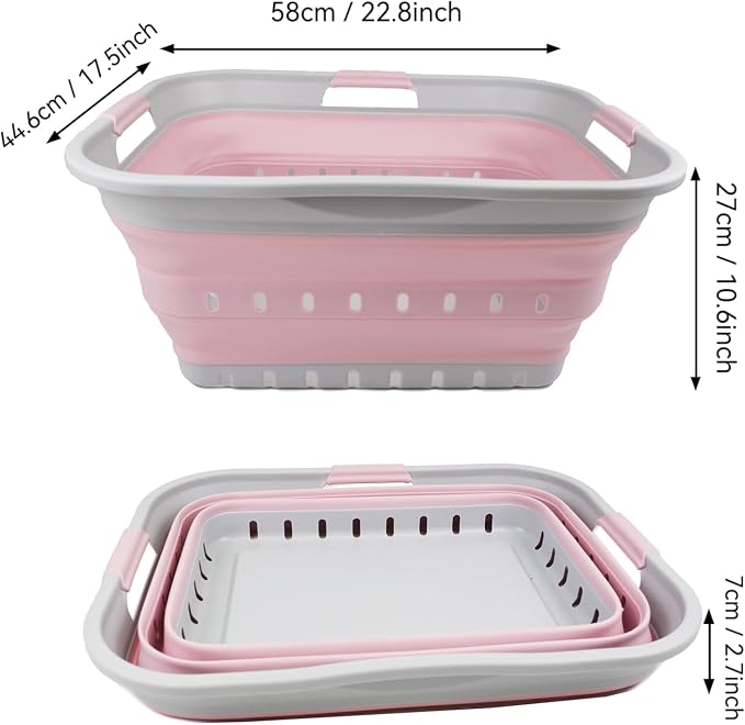 SAMMART 42L (11 gallon) Collapsible Plastic Laundry Basket - Foldable Pop Up Storage Container/Organizer - Portable Washing Tub - Space Saving Hamper/Basket (Grey/Pale Pink) - Image 2