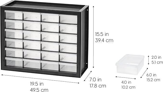 IRIS USA 24-Drawer Plastic Storage Cabinet, Teacher Toolbox, Garage, Black | Wall mountable, Stackable, Small Business Scrapbook Art Balloons Building Bricks Crafts Stickers Storage - Image 3