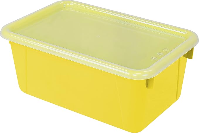 Storex Small Cubby Bins – Plastic Storage Containers for Classroom with Non-Snap Lid, 12.2 x 7.8 x 5.1 inches, Yellow, 5-Pack (62410A05C) - Image 2
