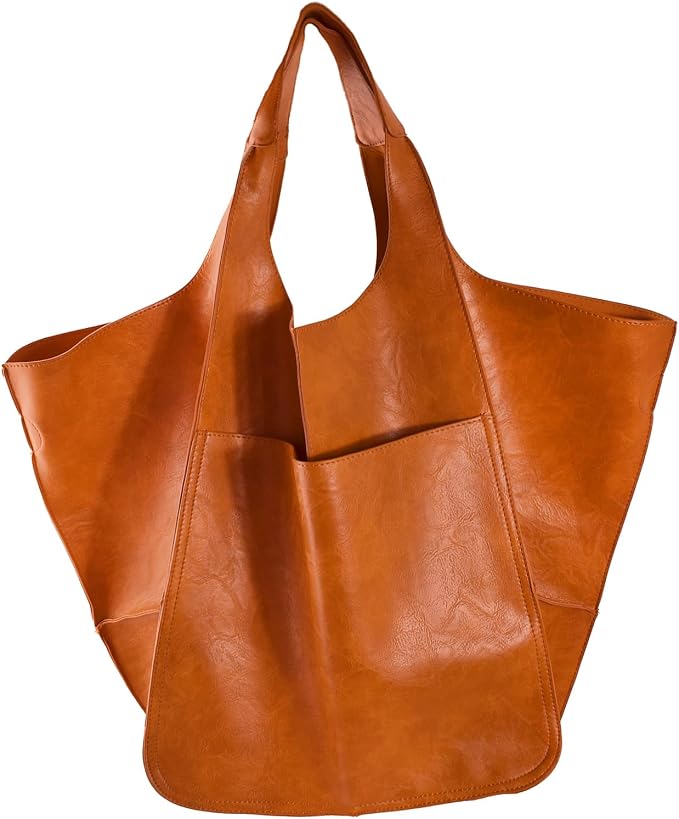 KlaOYer Oversized Leather Tote Bag Huge Capacity Work Hobo Pu Leather Bucket Purse And Handbag Large Soft Travel Shopping Bag by KlaOyer
