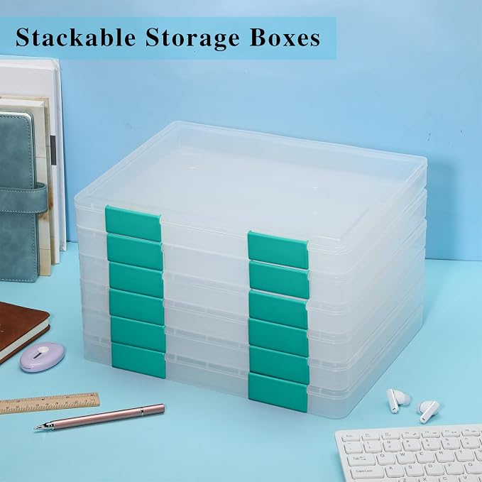 6 Pcs Clear Paper Storage Box,12.4 x 9.84 x 1.18 Inches,Dark Green | A4 Plastic File Box Document Paper Organizer Storage Board Game Project Cases Containers with Buckle for Craft, Magazine - Image 6