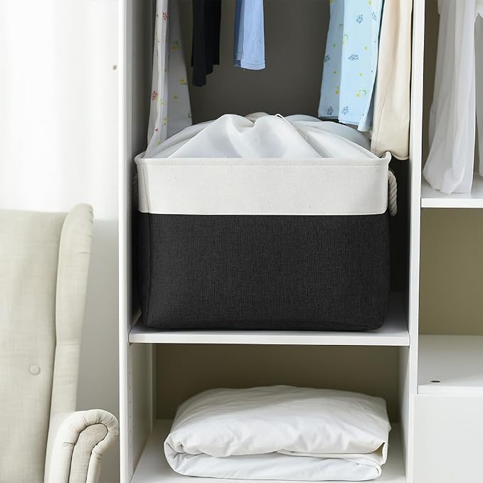 Organization and Storage for Shelves - Extra Jumbo 3 Pack 20.5x15.7x13.8 inch Fabric Storage Basket for Organizing, Storage Bins for Shoes Towel Blanket (White & Black) - Image 3