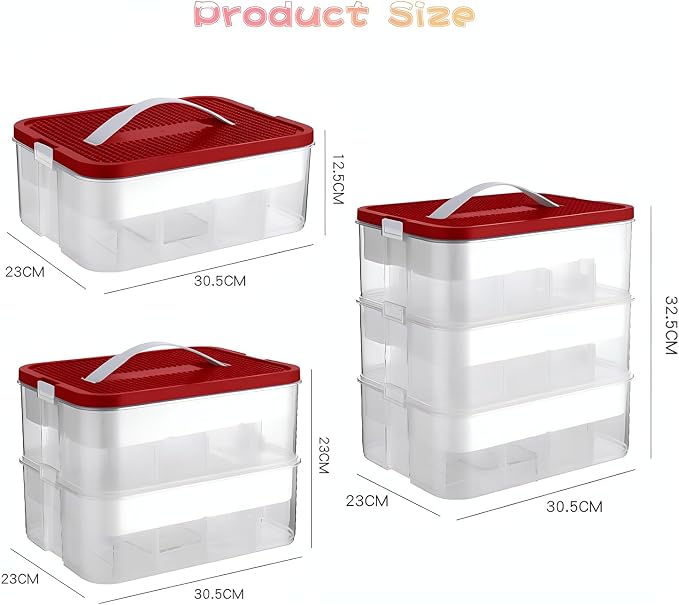 Toys Organizer Storage Case for Lego Box Kids Toy Stackable Building Blocks with Lids Bins Adjustable Lego Storage Containers Plastic Toy Box 3 Layer (Red) - Image 2