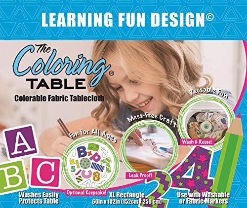 Learning Fun Design – XL Rectangle Tablecloth 60”X102” – Interactive Coloring Tablecloth for Kids – Poly/Cotton Fabric - Washable and Reusable – DIY Activity for Children and Adults - Image 2