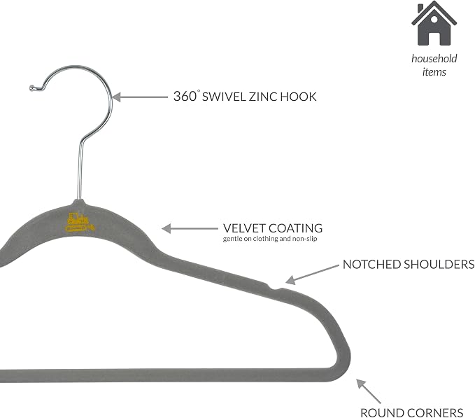 Simplify 25 Pack Kids Velvet Hangers | Slim | Non-Slip Design | Space Saving | Childrens Clothes | Shirts | Pants | Dresses | Baby Nursery | Closet Storage & Organization | Light Grey - Image 2