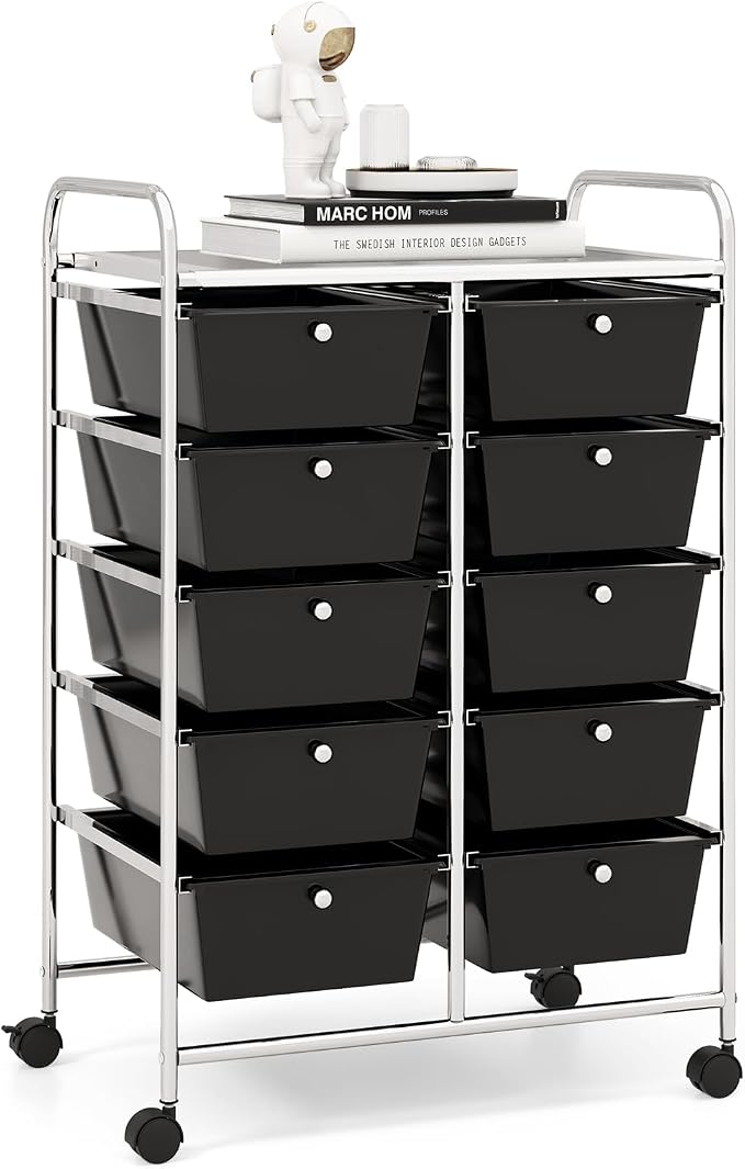 RELAX4LIFE Rolling Storage Cart with 10 Drawers - Craft Storage Cart with Lockable Wheels,Utility Cart, Art Cart Organizer for Crafting Storage, Studio, Office, Home, School Rolling Drawer Cart by RELAX4LIFE