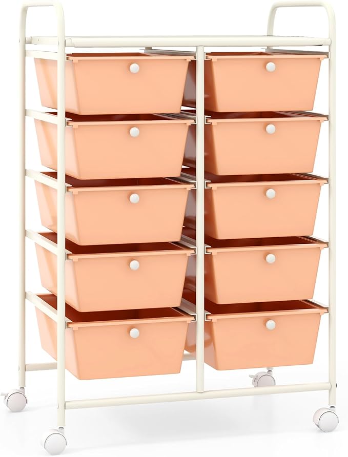 10 Drawer Rolling Cart, Storage Cart Organizer on Wheels, Drawer Cart with Metal Frame & Large Storage Capacity, Rolling Cart with Drawers for Living Room Classroom, Office by LDAILY