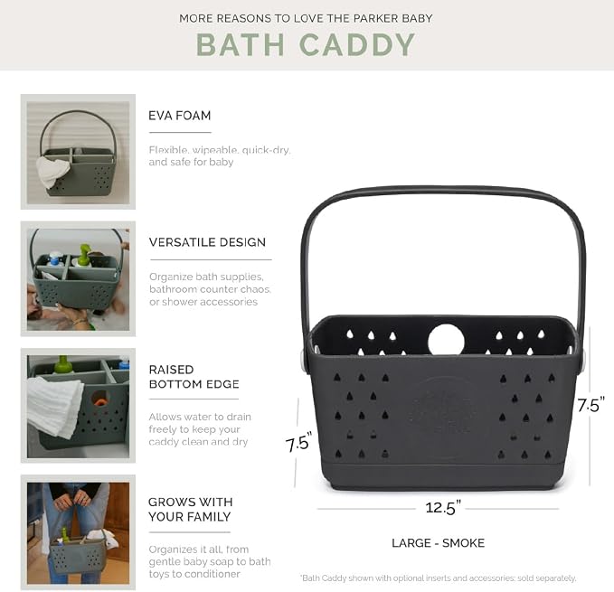 Parker Baby Co. Quick-Dry Bath Caddy Organizer with Handle - Smoke, Large | BPA-free, food-grade shower caddy & bath organizer that stores toys and bath supplies in a sturdy, easy-carry handle design - Image 4