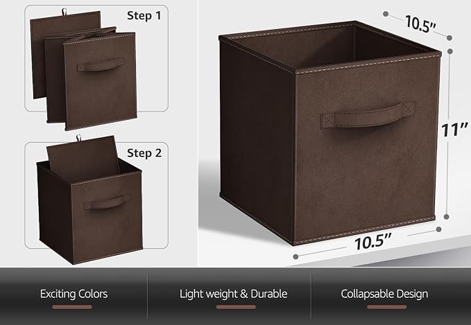 Sorbus Foldable Storage Cubes - 6 Fabric Baskets for Organizing Pantry, Closet, Shelf, Nursery, Playroom, Toy Box, Cubby -11 Inch Dual Handle Collapsible Closet Organizers and Storage Bins (Chocolate) - Image 3