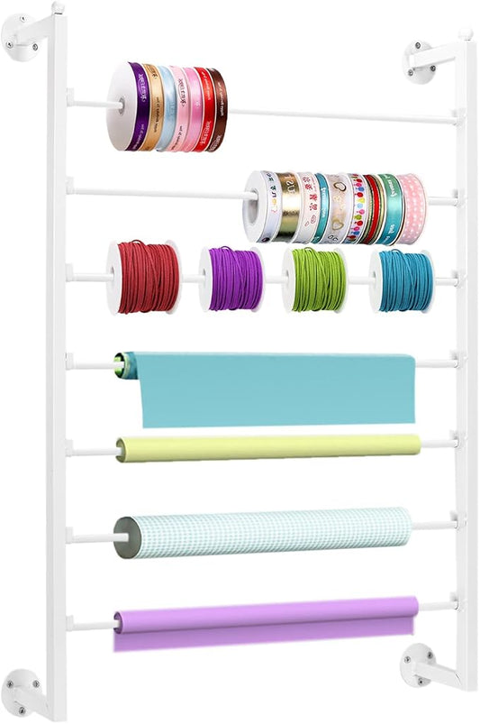 Yonynise Ribbon Storage Organizer,31.5-inch Width Wall Mounted Ribbon Holder Rack,7 Tier Large Capacity Metal Ribbon Storage for Craft Room,Flower Shop,Cake Shop,Gift Wrapping Paper,White by Unknown