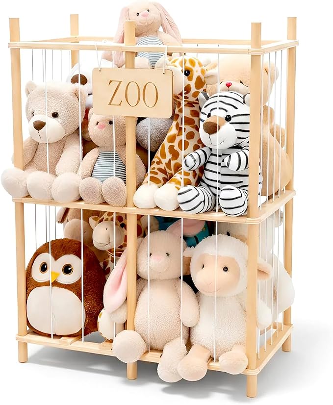 aiwo 30" Extra Wide Large Stuffed Animal Storage Toy Display Organizer | Holds 70+ plushies, Thick wood, 38.4" tall, Anti-tip base, Kid-height access, for room, playroom, bedroom, nursery decor - Image 8