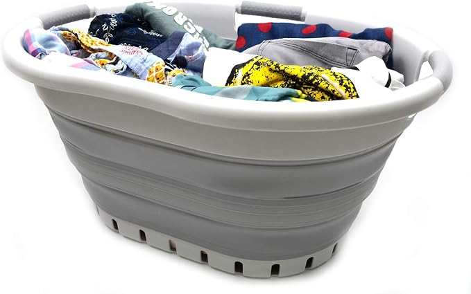 SAMMART 36L (9.5 gallon) Set of 2 Collapsible 3 Handled Plastic Laundry Basket-Foldable Pop Up Storage Container/Organizer-Space Saving Basket (2, Grey/Grey) - Image 8