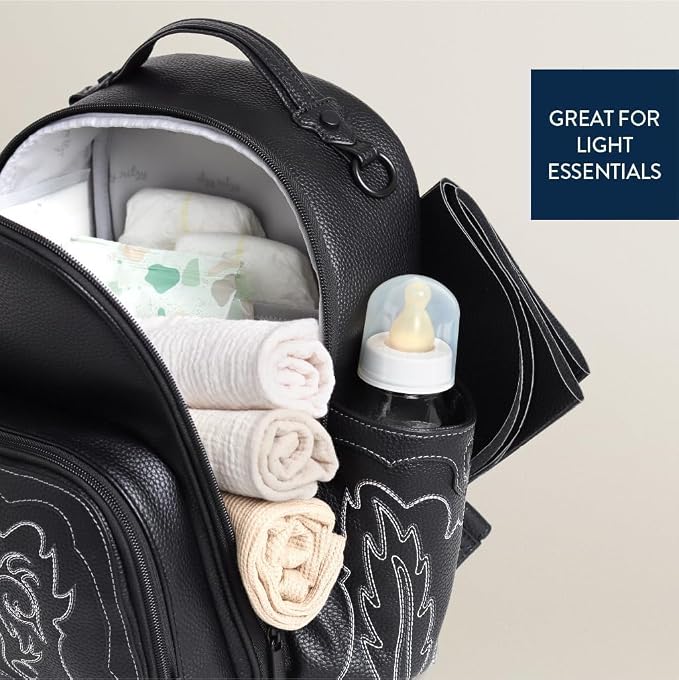 Itzy Ritzy Mini Diaper Bag Backpack - 10 Pockets w/Changing Pad (Outlaw) | Chic Mini Plus Diaper Bag with 2 Insulated Bottle Pockets, Key Lanyard, Wipeable Changing Pad, Grab-Top Handle & Rubber Feet - Image 9