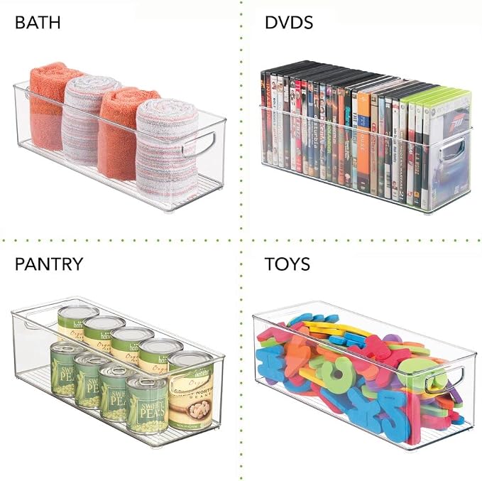 mDesign Plastic Office Supply Organizer - Storage Holder Bin with Handles for Desk Drawer, Cabinet - Pencil, Pen, Envelope and Supplies Container Basket - Ligne Collection - 4 Pack - Clear - Image 4