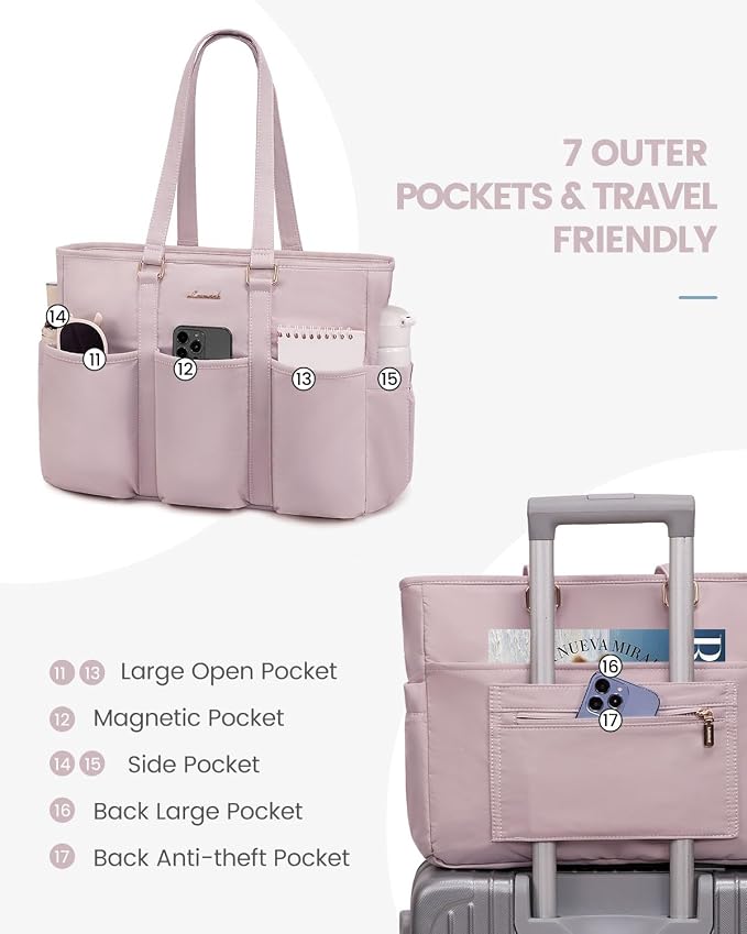 LOVEVOOK 17 Inch Laptop Tote Bag for Women Work, Teacher Tote Nurse Bag, Professional Utility Computer Bag For Work/Travel/College/Daily, Large Purse Handbag With Multi Pockets & Top Zipper - Image 5