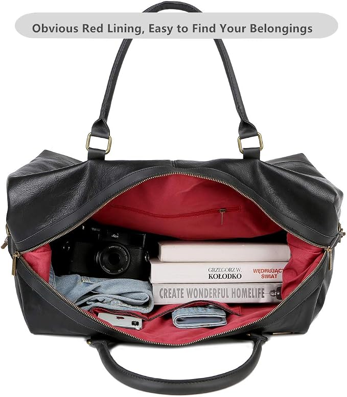 BAOSHA Faux Leather Travel Duffel Tote Bag Overnight Weekender Bag for Men and Women HB-14 (Black) - Image 4