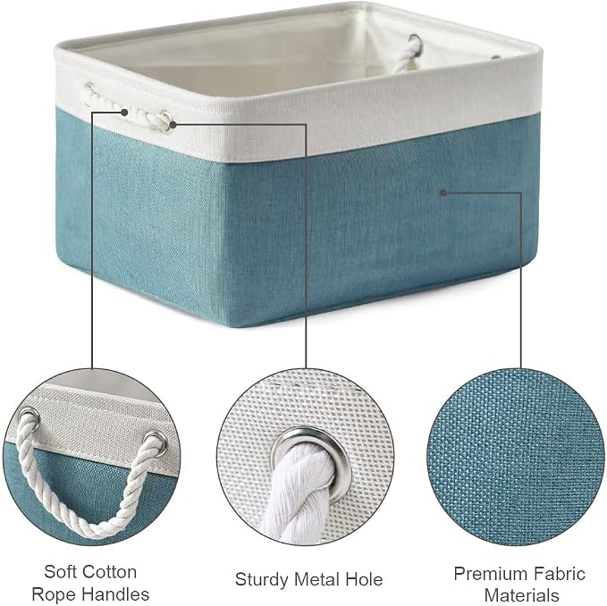 Fabric Storage Bin with Handles,Storage Basket for Home Storage and Organization, Shelf Basket with Cover for Living Room Bedroom Closet（White & Green Large,15.7L*11.8W*8.3H - Image 5