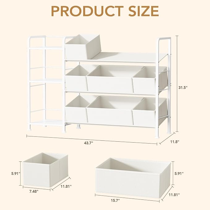 BBLIKE Kids Bookshelf and Toy Storage Organizer with 9 Removable Fabric Bins, Toddler Book Shelf & Stuffed Animal Storage Rack for Playroom, Bedroom, Nursery, White - Image 3