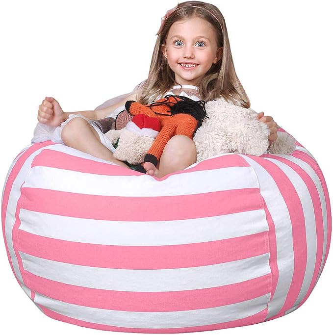 WEKAPO Stuffed Animal Storage Bean Bag Chair Cover for Kids | Stuffable Zipper Beanbag for Organizing Children Plush Toys Large Premium Cotton Canvas (Pink, X-Large) by Wekapo
