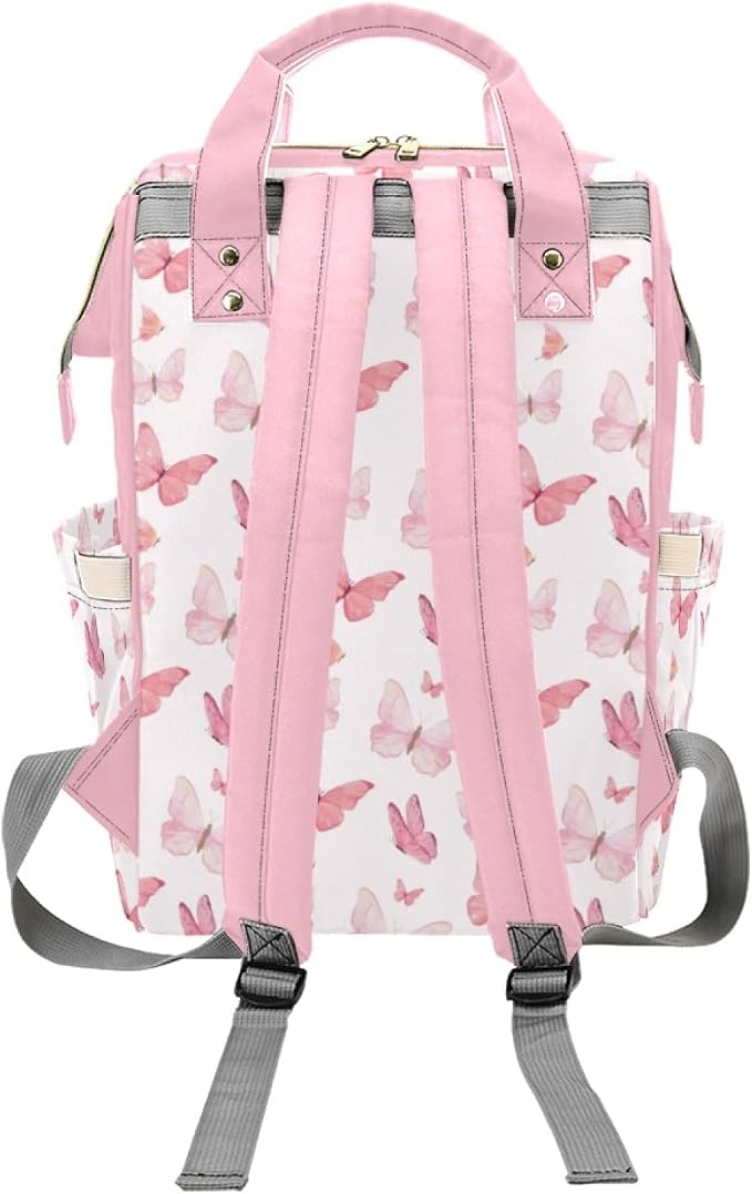 Custom Baby Diaper Bags with Name, Butterfly Pink Personalized Diaper Bag Backpack Mommy Bag Diaper Nappy Bags Casual Daypack Travel Shoulder Bag for Mom - Image 4