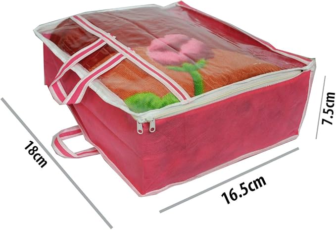 ANKIT INTERNATIONAL Garments Protect Clothes Organizer/Storage Bags for Blanket, Quilts & Rajai Combo Pack of 02 with Dust Protection Front Clear window & Zip Closure for (PINK,51 x 51 x 22 cms) - Image 4
