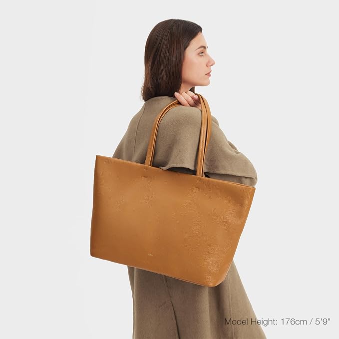 Kattee Genuine Leather Tote Bags for Women 2026, Soft Shoulder Purses and Handbags Zipper Totes Extra Large Travel Work - Image 3