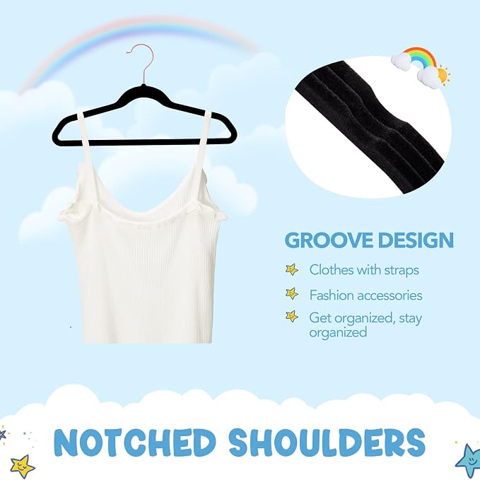 House Day Velvet Kids Hangers 60 Pack, Premium Children Hangers for Closet | Black Ultra Thin Cute Non Slip Kid Felt Clothes Hanger 14 Inch, Small Hanger for Toddler Clothes +360° Swivel Rose Gold Hook - Image 5