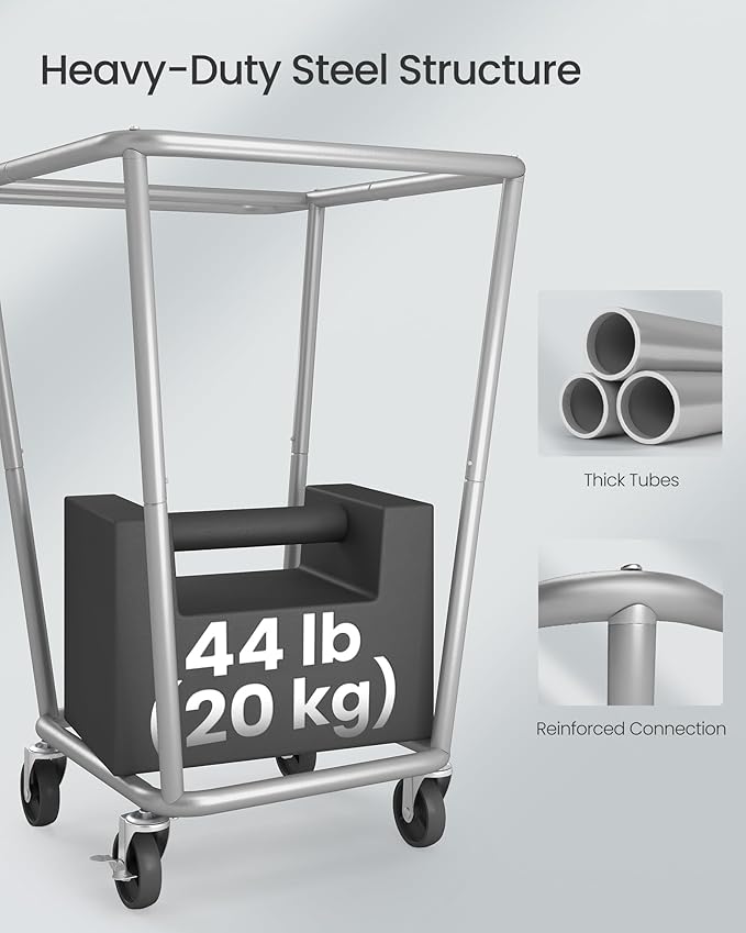 SONGMICS Laundry Basket with Wheels, 34.3 Gallons (130 L) Rolling Laundry Hamper with Removable Bag, Heavy-Duty Steel Frame, Ink Black URLS008B01 - Image 4