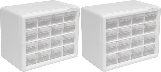 Akro-Mils 16-Drawer Plastic Drawer Storage Cabinet for Garage Organization, Beads, Makeup Organizer, Building Bricks Storage, Teacher Toolbox, 10-1/2-Inch W x 6-1/2-Inch D x 8-1/2-Inch H, 10116 White by Akro-Mils