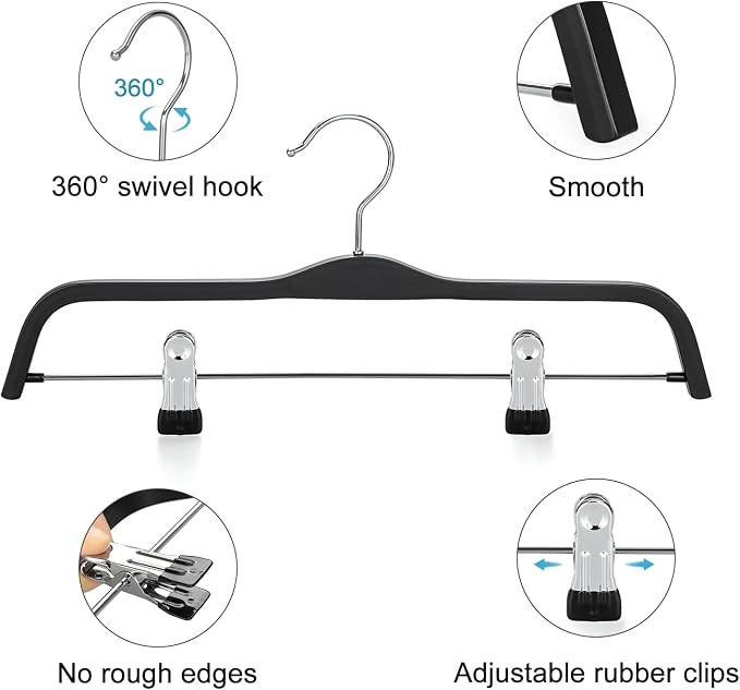 TOPIA HANGER Wooden Pants Hangers, Slim Black Wood Skirt Hangers with Anti-Rust Hook and 2 Adjustable Metal Clips Perfect for Skirts, Pants, Slacks, Shorts, Trouser, Jeans, 20 Pack, CT17B20 - Image 7