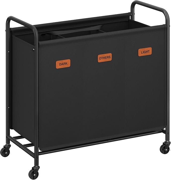 SONGMICS 3-Section Laundry Sorter, Laundry Hamper with Wheels, Rolling Clothes Hamper Cart with Large Capacity and Removable Bags, for Laundry Room, Bedroom, Bathroom, Ink Black URLS330B01 | Rolling Clothes Hamper Cart, Large Capacity, for Laundry Room... by Unknown