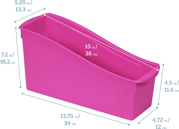 ECR4Kids Linking Plastic Storage Book Bin, Multipurpose Organization, Neon Purple, 10-Piece | Durable plastic with built-in handles, interlocking, nestable, ideal for books, magazines, and files in a classroom or office - Image 2