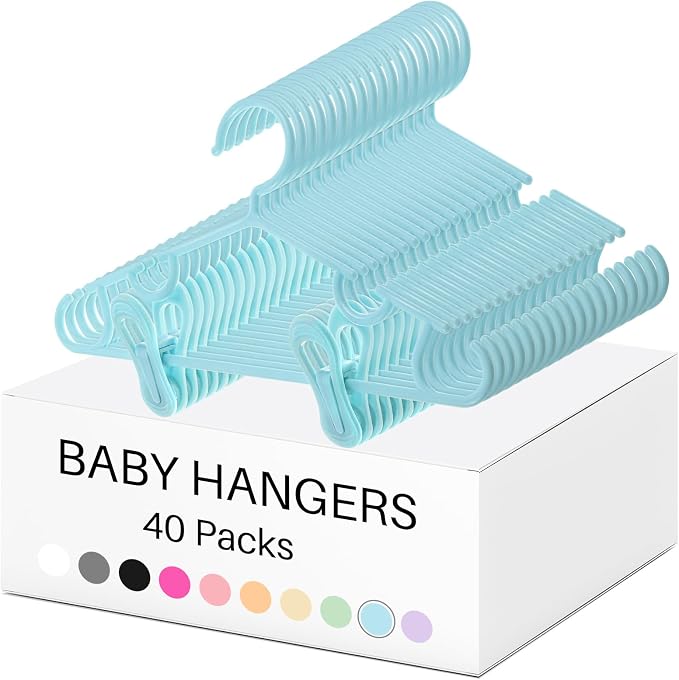Hsei Baby Hanger with Clip for Pant,120 Packs Total,Sky Blue,10.6 Inch | 40 Kids Plastic Hanger with 80 Clips for Newborn, Nursery, Daycare, Preschool, Closet, Wardrobe Organizer for Baby Shower by Hsei
