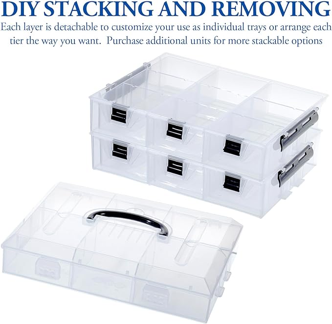 MyGift 11 Inch Clear Plastic Storage Box Container, Arts and Crafts Sewing Supplies Organizer Case with Black Accents, 24 Customizable Compartments, and 6 Drawers with Removable Dividers | Sewing Supplies Organizer Case with Black Accents, 24 Customiza... - Image 2