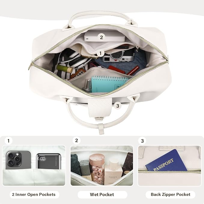 Leather Weekender Bags for Women, Travel Duffel Bag PU Overnight Bag Carry On Tote Bag with Shoe Compartment Wet Pocket - Image 2
