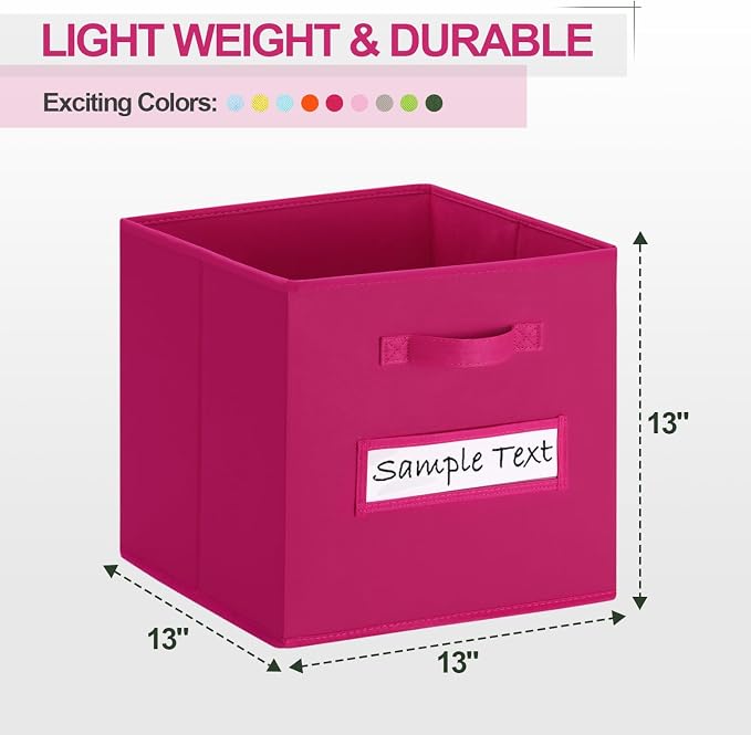 Fabric storage cubes (8 Pack) 13 Inch Cube Storage Bin, cube organizer bins with 8 Labels Window Cards & a Pen, Foldable cube organizer bins and Storage Box, Dark pink - Image 2