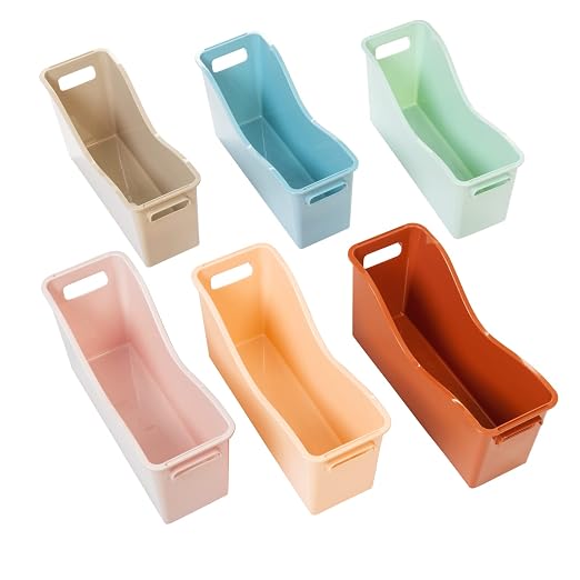 Really Good Stuff Easy Carry Storage Bins, Set of 6 Boho Colors | Durable Plastic File Folder Organizer, Magazine File Holder, Book & Binder Holder for Desk - Image 2