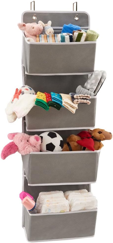 EZOWare Over The Door Organizer with 4 Pocket, Hanging Storage Organizer for Pantry Baby Nursery Bathroom Closet Dorm (Pack of 1, Gray) by EZOWare