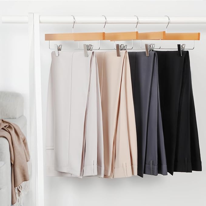 TOPIA HANGER Lotus Wood Pants Hangers, Natural Wooden Skirt Short Jeans Trouser Hanger with Smooth Surface 360° Swivel Hook Anti Rust 2 Adjustable Clips, 20 Pack, CT10PY20 - Image 2