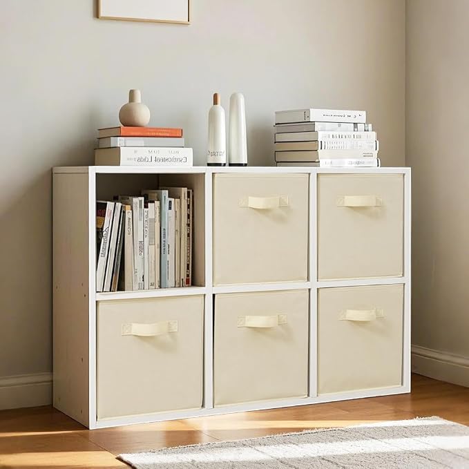 Easi Storage Cubes, 11 Inch Fabric Storage Bins, Set of 10, Foldable Collapsible Cube Organizer with Handles, Closet Shelves Office Nursery Storage, Cubby Storage Bins for Toys Clothes Books, Beige - Image 2