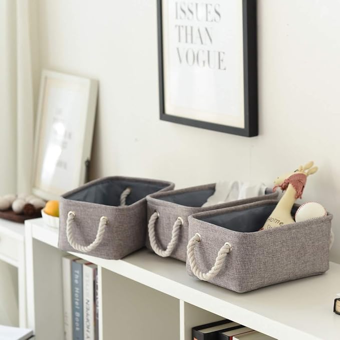 Storage Bins - Medium 3 Pack Storage Baskets for Organizing Shelves | Fabric Storage Cubes Organizer for Linen Closet Nursery Home Decor Grey - Image 7