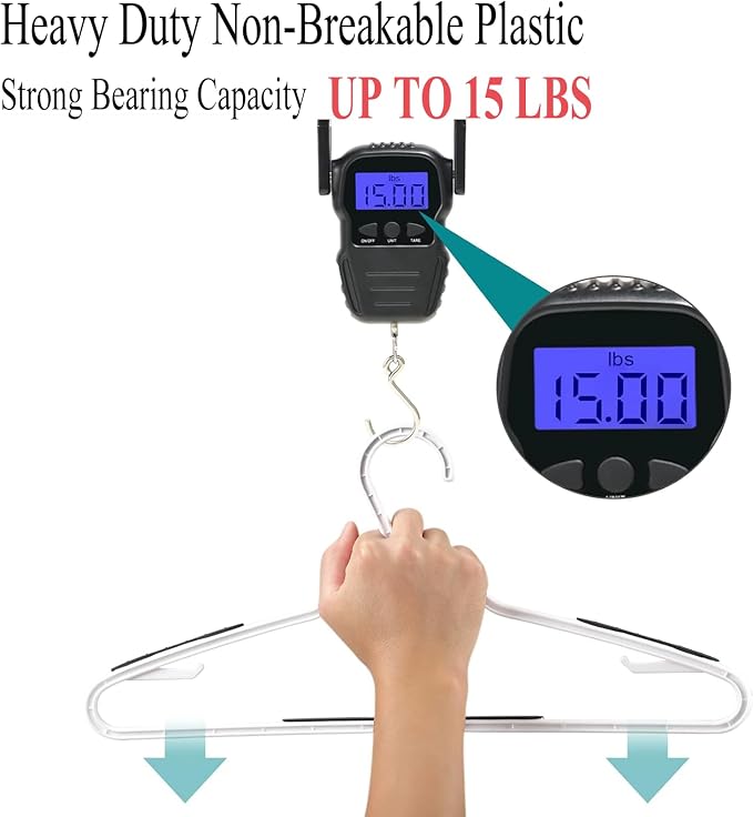 Plastic Hangers 50 Pack - Non Slip Clothes Hangers,Holds up to 18 lbs, Slim Space Saving Hangers for Suit,Dress,t Shirts,Blouse,Coats, Pants (White) - Image 3
