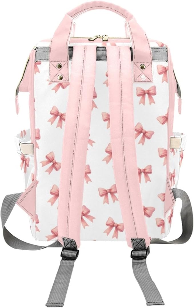 Personalized Cute Bear with Bow Diaper Bag Backpack with Custom Name – Waterproof Multi-Pocket Baby Nappy Bag for Moms and Dads – Large Capacity Travel Backpack & Shower Gift for Baby - Image 4