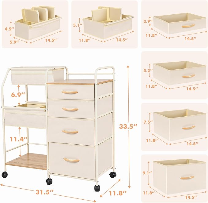 Baby Diaper Caddy Organizer Cart - 4 Tier Rolling Diaper Cart with Wheels, Baby Essentials Organizers and Storage, Mobile Utility Carts for Bedside, Bedroom, Crib Nursury, Changing Table - Image 3