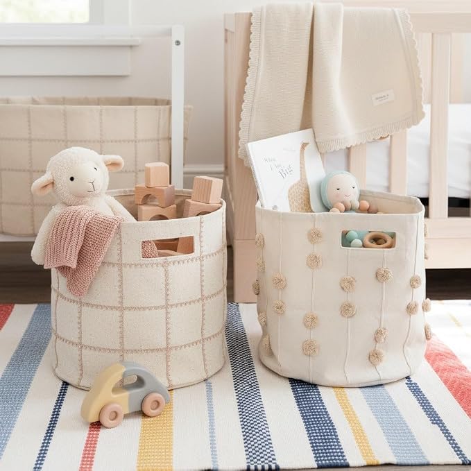 Storage Bins for Kids Nursery Bin Organizer (13"x12") Laundry Basket for Closet, Decorative Floor Storage Basket Canvas Fabric Storage Basket (Mesh - Pecan) by MakemakeOrganics