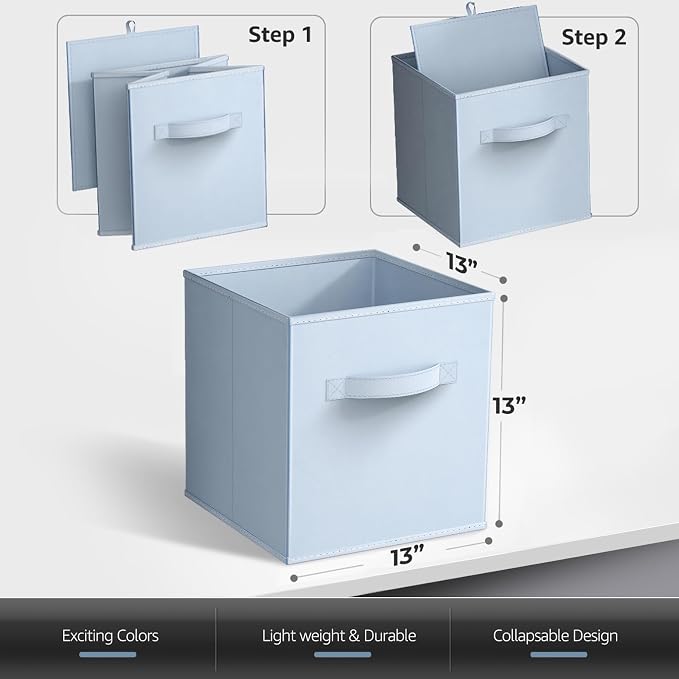 Sorbus 13 Inch Storage Bins - Sturdy Collapsible Fabric Storage Cubes with Handle - 8 Foldable Baskets for Organizing Clothes, Toys, Books - Storage Baskets for Shelves, Closets - Image 7
