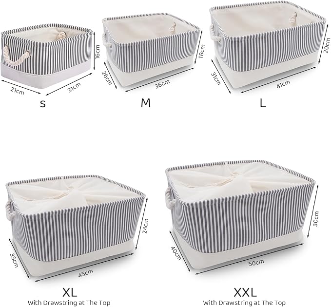 Mangata Fabric Storage Bins, Set of 3 Foldable Canvas Storage Basket W/Handles for Organizing Shelves Toys Clothes Nursery Home Closet(Grey Stripe, Medium) - Image 3
