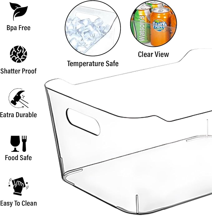 Clear Plastic Storage Bins, Pantry Organizers and Storage Containers, Large Fridge Organizer Bins, Home Kitchen Cabinet Organizer, Medicine Cabinet Bin for Organizing Freezer Closet - Image 5