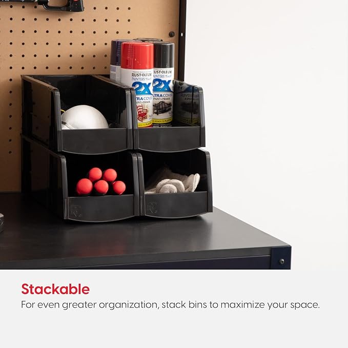 IRIS USA 8-Pack, Medium Stackable Storage Bins, Black | Organize small parts, hardware, craft supplies, pantry items, and household essentials with open-front access, stackable bins - Image 4