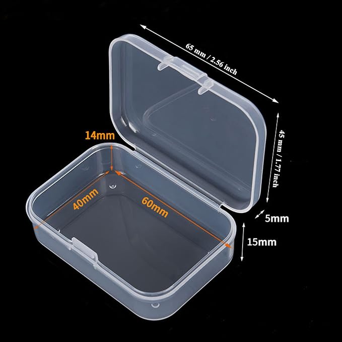 Mini Clear Plastic Storage Containers, 2.56x1.77x0.79 inch | 100 Pack, Rectangular, Hinged Lid, For Beads and Small Craft Items - Image 2